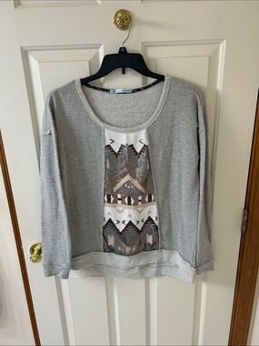 Maurices Gray Pullover Sweatshirt with Geometric Front Panel